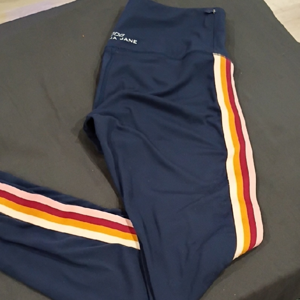 Lorna Jane Navy Leggings with Multicolor Stripes